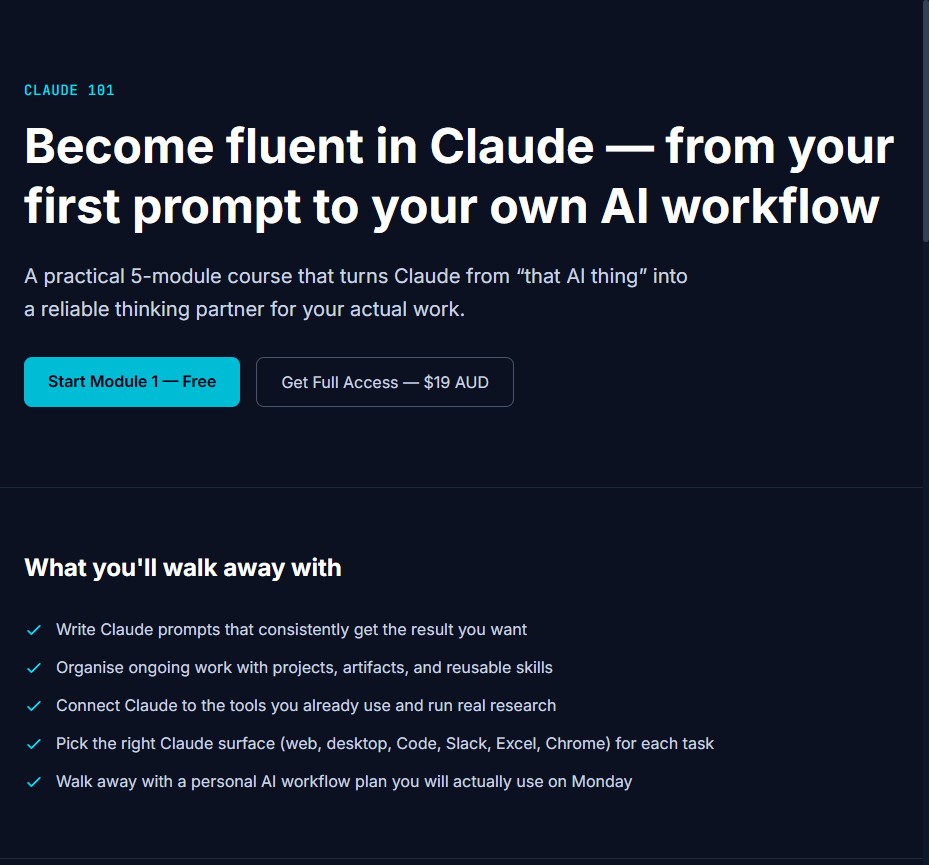 Claude 101 course homepage